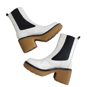 Marc Fisher Womens Fredy Chunky Platform Chelsea Boots Size 8 White Leather